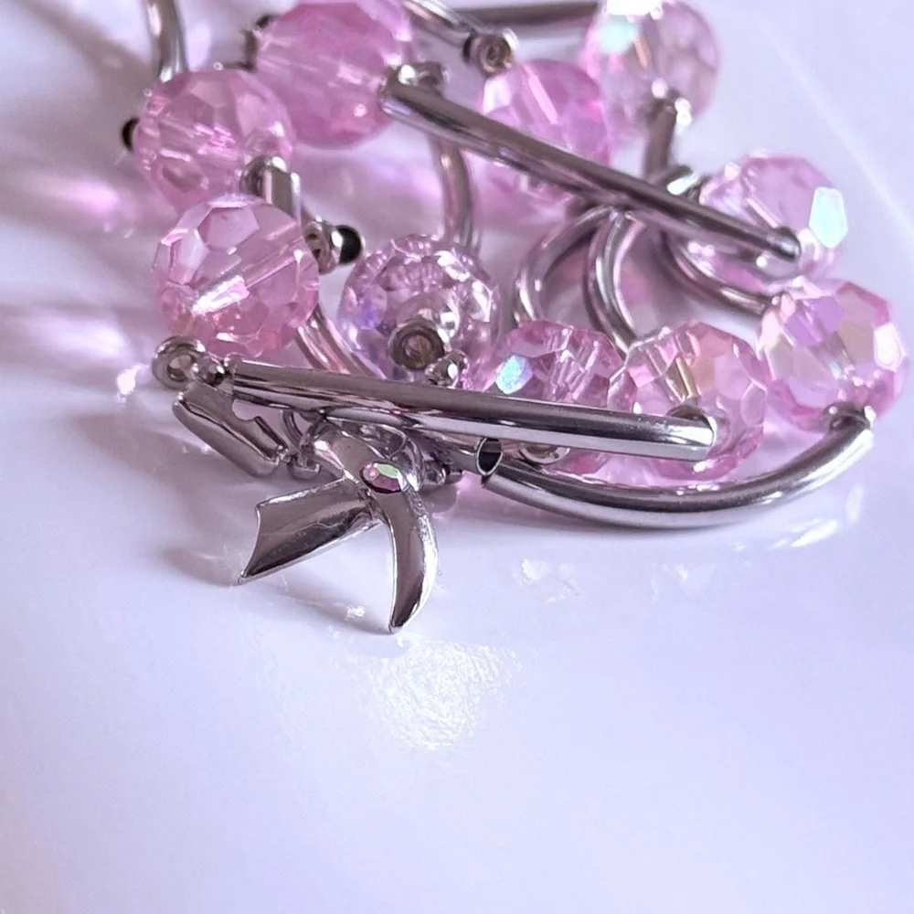 🩷 Breast Cancer Awareness Pink Faceted Beaded Bracelet Set of 3 by Cookie Lee - Picture 1 of 7